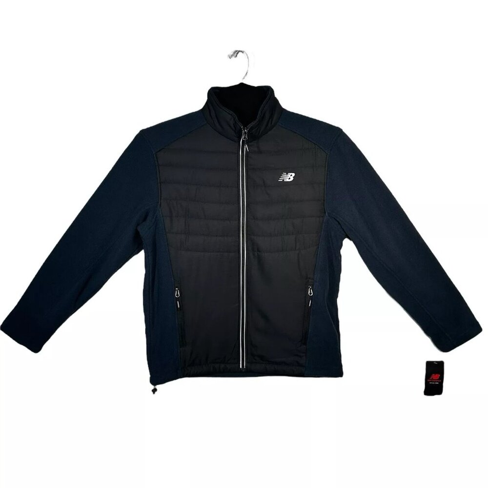 New Balance Full Zip Fleece Sporty Jacket Size M Navy/Black Stretch Zip pockets‎